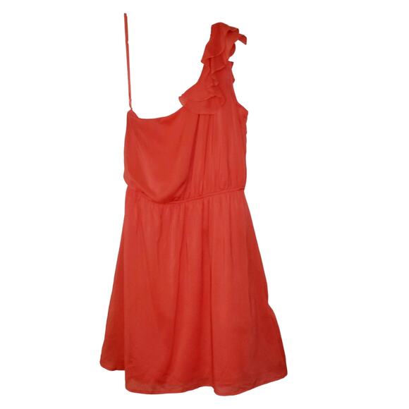 Annabella Ruffled Coral Pink Orange One Shoulder Flowy Mini Dress Women's Size S - Picture 1 of 11